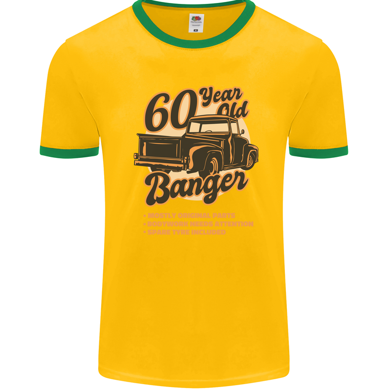 60 Year Old Banger Birthday 60th Year Old Mens Ringer T-Shirt FotL Gold/Green