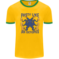 Beer Party Octopus Scuba Diving Diver Funny Mens White Ringer T-Shirt Gold/Green