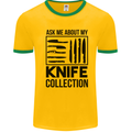 Funny Chef Ask About My Knife Collection Mens White Ringer T-Shirt Gold/Green