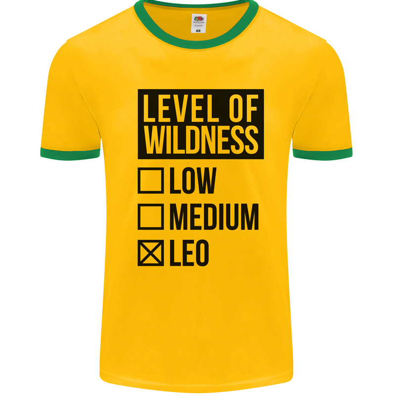 Levels of Wildness Leo Mens White Ringer T-Shirt Gold/Green