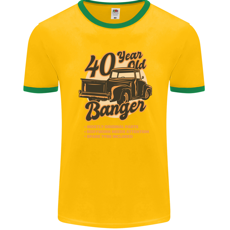 40 Year Old Banger Birthday 40th Year Old Mens Ringer T-Shirt FotL Gold/Green