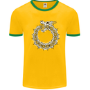 Dragon Symbol Fantasy Chinese Japanese Mens White Ringer T-Shirt Gold/Green