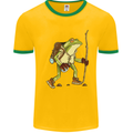 Trekking Hiking Rambling Frog Toad Funny Mens White Ringer T-Shirt Gold/Green