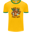 Bigfoot Hide and Seekmas Funny Christmas Mens White Ringer T-Shirt Gold/Green