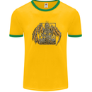 Devil Dragon Skeleton Fantasy Skull Demon Mens White Ringer T-Shirt Gold/Green