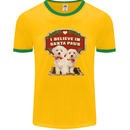 Christmas Maltese Funny Santa Paws Xmas Mens Ringer T-Shirt FotL Gold/Green