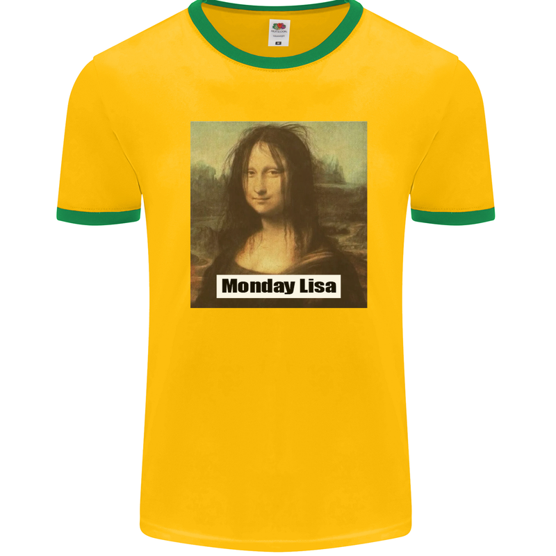 Mona Lisa Parody Monday Lisa Mens Ringer T-Shirt FotL Gold/Green