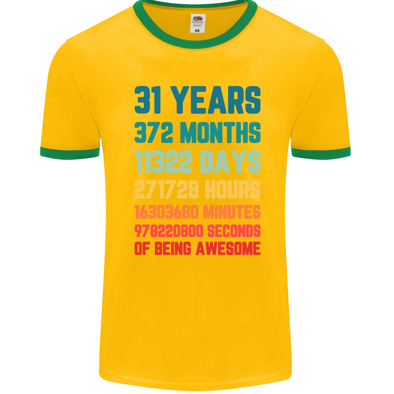 31st Birthday 31 Year Old Mens Ringer T-Shirt FotL Gold/Green