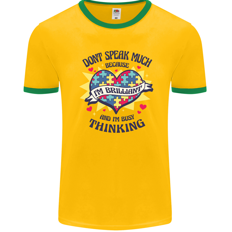 Dont Speak Much Autism Autistic Mens Ringer T-Shirt FotL Gold/Green