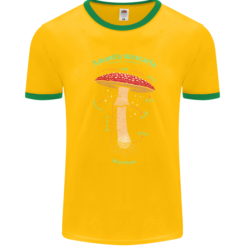 Mushroom Anatomy Magic LSD Mens Ringer T-Shirt FotL Gold/Green