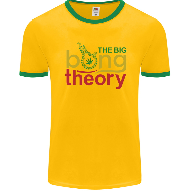 The Big Bong Theory Funny Weed Cannabis Mens Ringer T-Shirt FotL Gold/Green