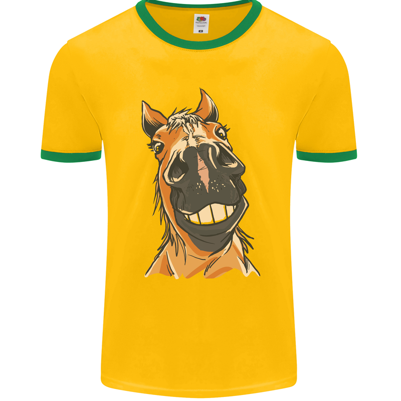 Horse Chops Equestrian Riding Mens Ringer T-Shirt FotL Gold/Green