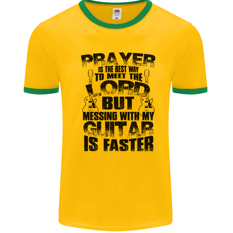 Funny Guitar Slogan Mens Ringer T-Shirt Gold/Green