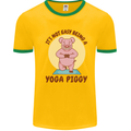 It's Not Easy Being a Yoga Piggy Funny Pig Mens White Ringer T-Shirt Gold/Green