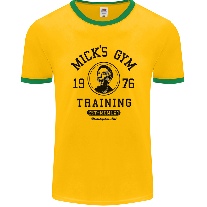 Micks Gym Training Boxing Boxer Box Mens Ringer T-Shirt FotL Gold/Green