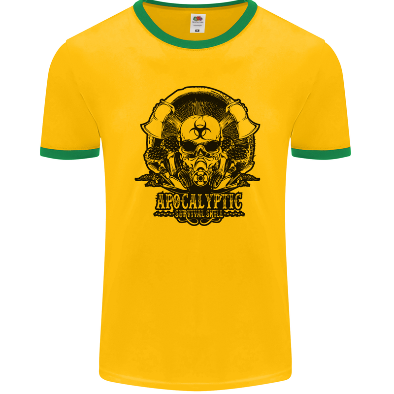 Apocalyptic Survival Skull Gamer Gaming Mens Ringer T-Shirt FotL Gold/Green