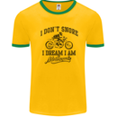 I Don't Snore Motorbike Biker Motorcycle Mens White Ringer T-Shirt Gold/Green