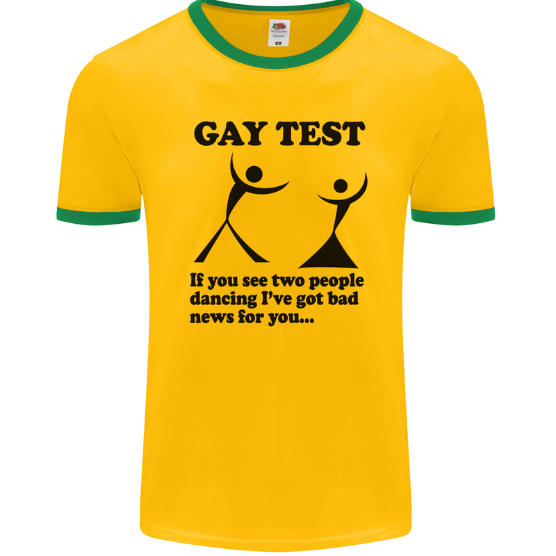 Gay Test Funny LGBT Mens Ringer T-Shirt FotL Gold/Green