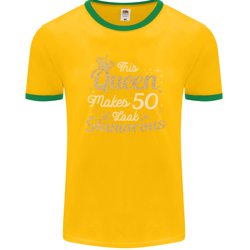 50th Birthday Queen Fifty Years Old 50 Mens Ringer T-Shirt FotL Gold/Green
