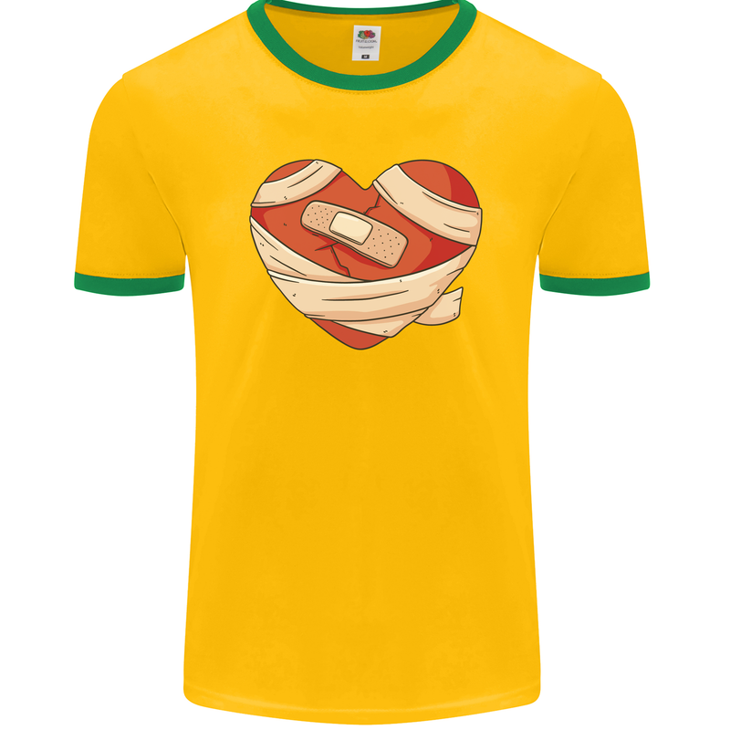 A Broken Heart Anti Valentines Day Single Mens Ringer T-Shirt FotL Gold/Green