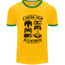 Control Freak Funny Gaming Gamer Mens White Ringer T-Shirt Gold/Green