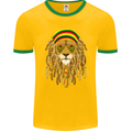 Dreadlock Rasta Lion Jamaica Jamaican Mens Ringer T-Shirt FotL Gold/Green