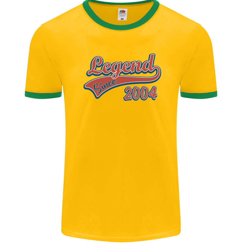 Legend Since 19th Birthday 2004 Mens Ringer T-Shirt FotL Gold/Green