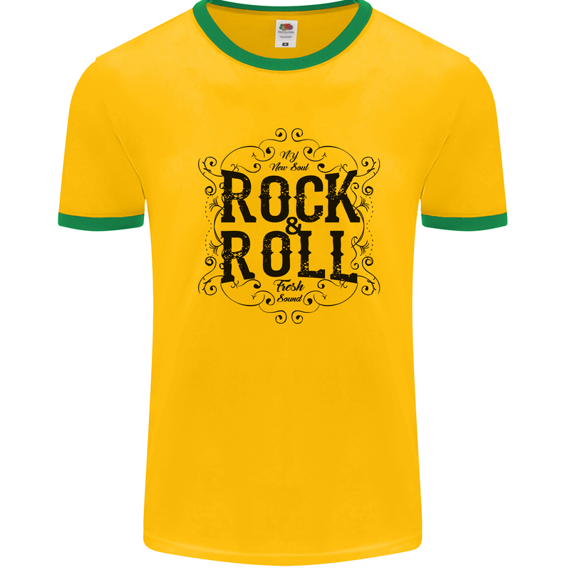 New Soul Rock n Roll Mens Ringer T-Shirt Gold/Green