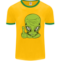 Angry Alien Finger Flip Funny Offensive Mens White Ringer T-Shirt Gold/Green