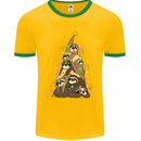 Christmas Sloth Tree Funny Xmas Mens Ringer T-Shirt FotL Gold/Green