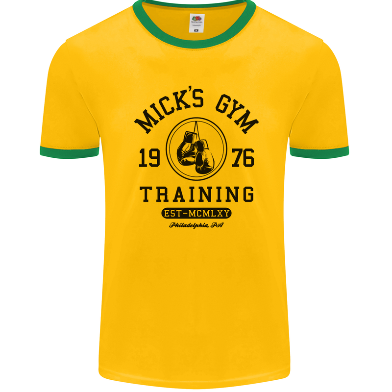 Mick's Gym Boxing Boxer Movie Mens Ringer T-Shirt FotL Gold/Green