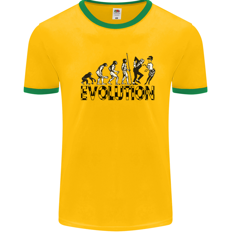 2 Tone Evolution Music 2Tone SKA Mens White Ringer T-Shirt Gold/Green