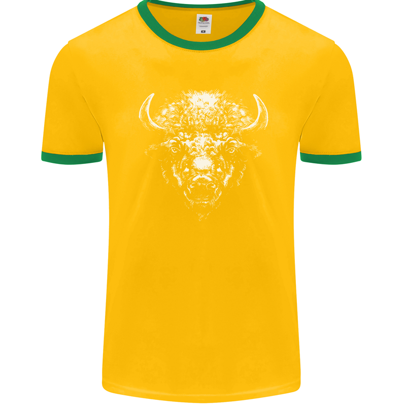 A Buffalo Head Mens Ringer T-Shirt FotL Gold/Green