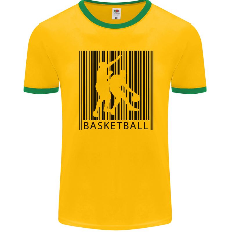 Basketball Barcode Player Mens Ringer T-Shirt FotL Gold/Green