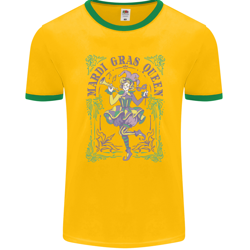 The Mardi Gras Queen Mens Ringer T-Shirt FotL Gold/Green