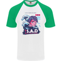 Music Vaporwave Anime Girl Emo SAD Mens S/S Baseball T-Shirt White/Green