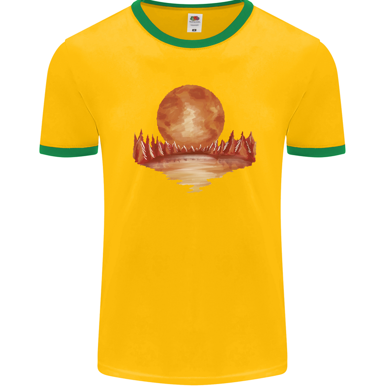 Red Moon Lake Universe Cosmos Space Mens Ringer T-Shirt FotL Gold/Green