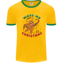 Sloth Wake Me Up When It's Christmas Mens White Ringer T-Shirt Gold/Green