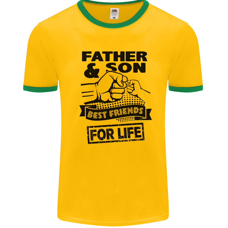 Father & Son Best Friends for Life Mens White Ringer T-Shirt Gold/Green