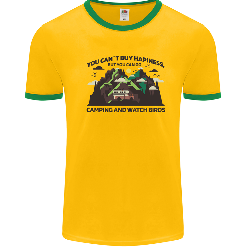 Camping & Bird Watching Funny Mens Ringer T-Shirt Gold/Green