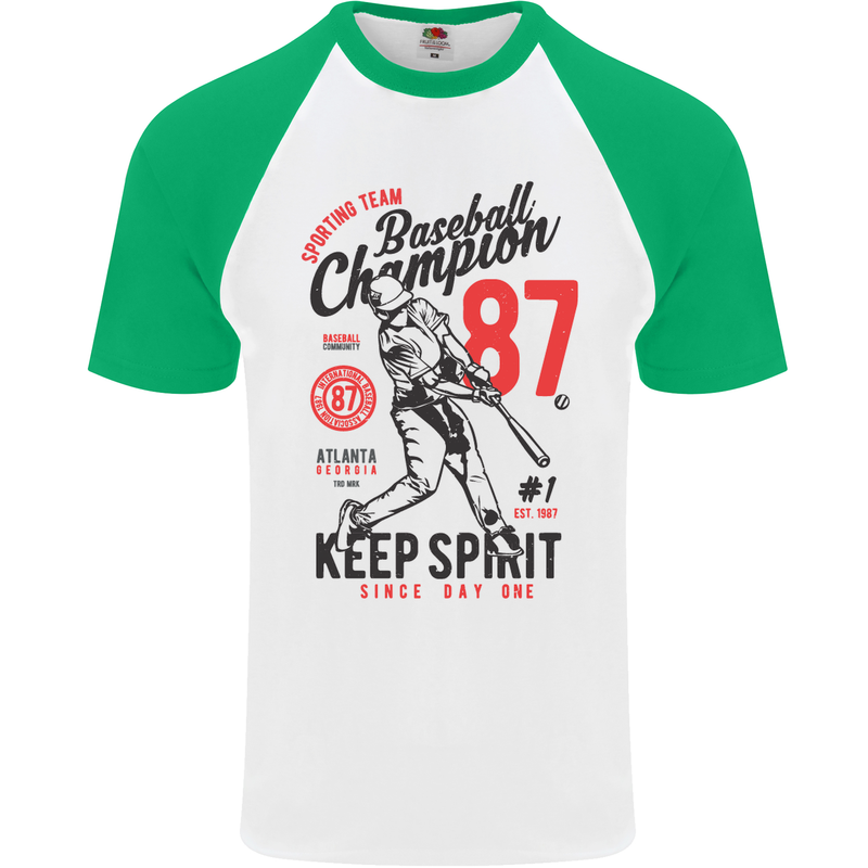 Baseball Champion Player Mens S/S Baseball T-Shirt White/Green