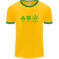 St. Patrick's Day Lucky Weed Drugs Funny Mens White Ringer T-Shirt Gold/Green