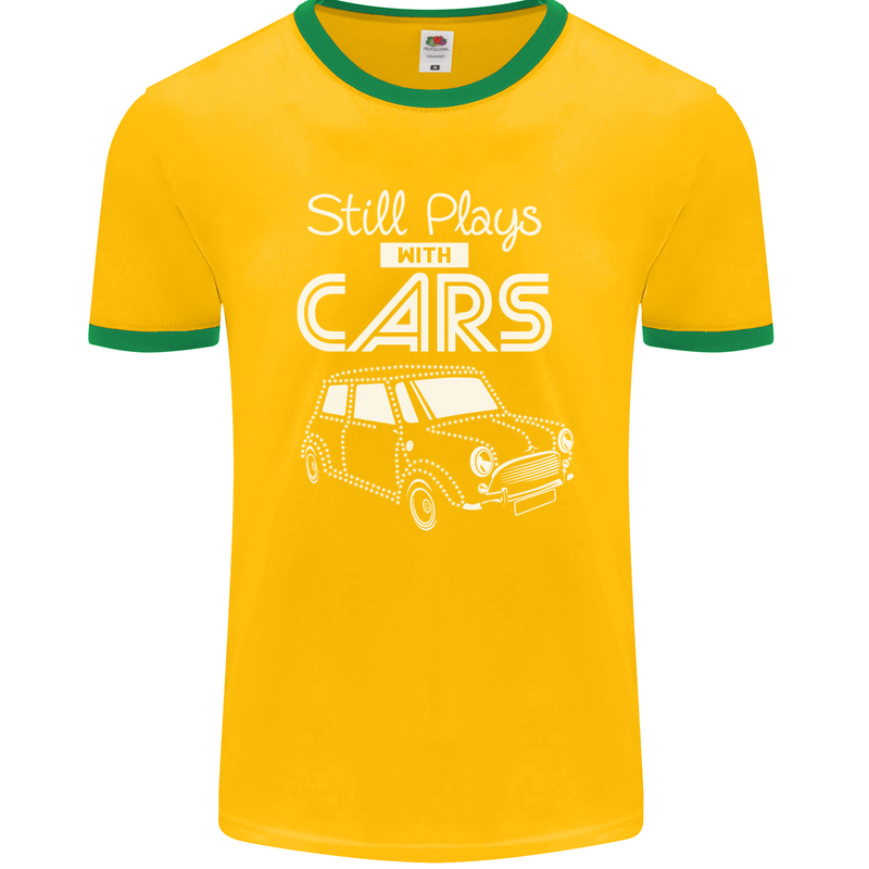 Still Plays with Cars Classic Enthusiast Mens Ringer T-Shirt FotL Gold/Green