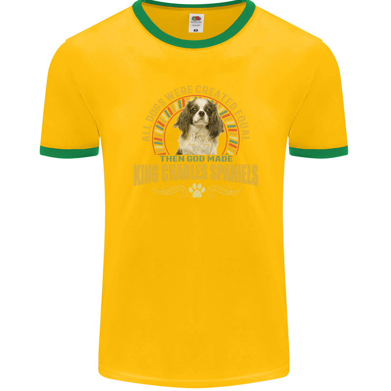 A Cavalier King Charles Spaniel Dog Mens Ringer T-Shirt FotL Gold/Green