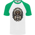 Native American Indian Skull Headdress Mens S/S Baseball T-Shirt White/Green