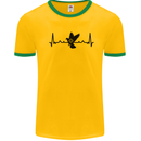 Pigeon Hunting Heart Beat ECG Hunter Mens White Ringer T-Shirt Gold/Green