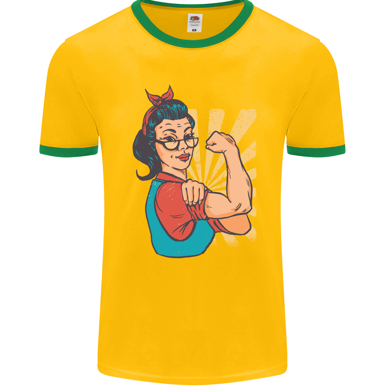 Strong Successful Woman Mens Ringer T-Shirt FotL Gold/Green