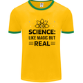 Science Like Magic But Real Funny Geek Nerd Mens White Ringer T-Shirt Gold/Green