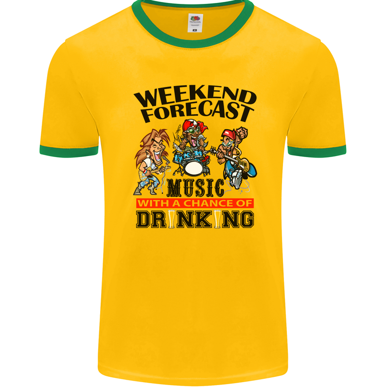 Music Weekend Forecast Alcohol Beer Mens Ringer T-Shirt FotL Gold/Green