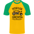 Vintage Classic Motorcycle Motorbike Biker Mens S/S Baseball T-Shirt Gold/Green